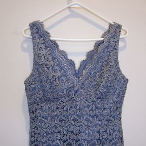 Victor Costa Grey Metallic Shimmer Lace Lined Cocktail Wedding Dress-Sz 8